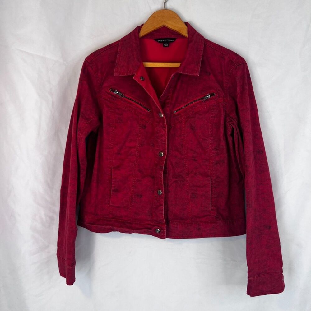 Rock & Republic Stonewash Red Moto Denim Jean Jacket Cropped Size MD Streetwear - Picture 10 of 10